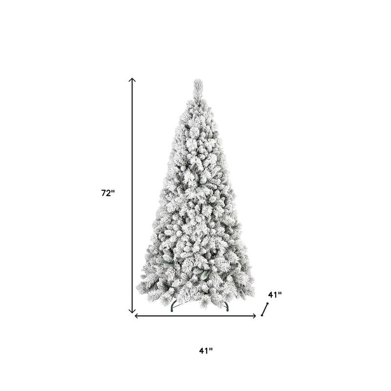HomeRoots 6' Full Flocked Pine Christmas Tree - Green - 41.00 in. x 72.00 in. x 41.00 in.