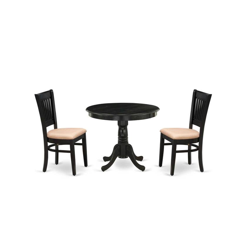 3-Piece Black Finish Solid Wood Top - Dining Room Set - Seats 4