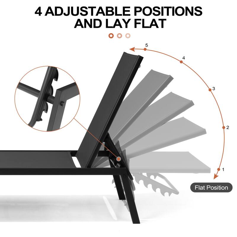Outdoor Patio Adjustable Chaise Lounge Chairs Stackable Recliner
