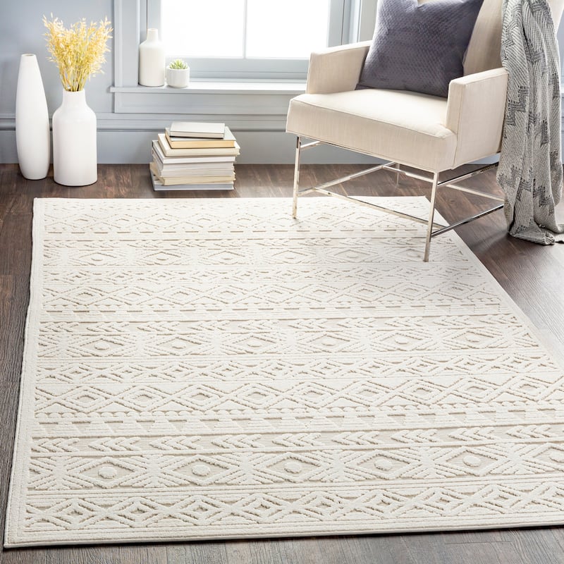 Atatiana Indoor/ Outdoor Global Stripe Area Rug - 5'3" x 7'3" - Cream