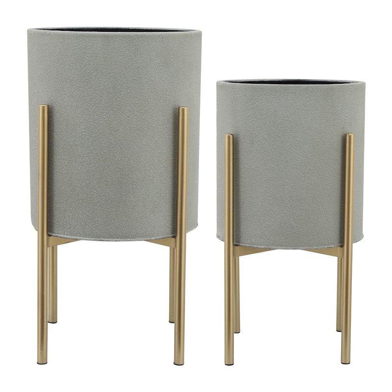 Modern Metal Round Planters on Stand - Set of 2