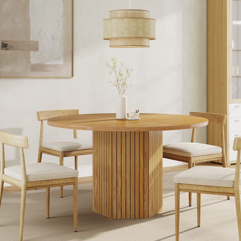 47-Inch Industrial Round Kitchen Dining Table with Pedestal for 4 - Brown