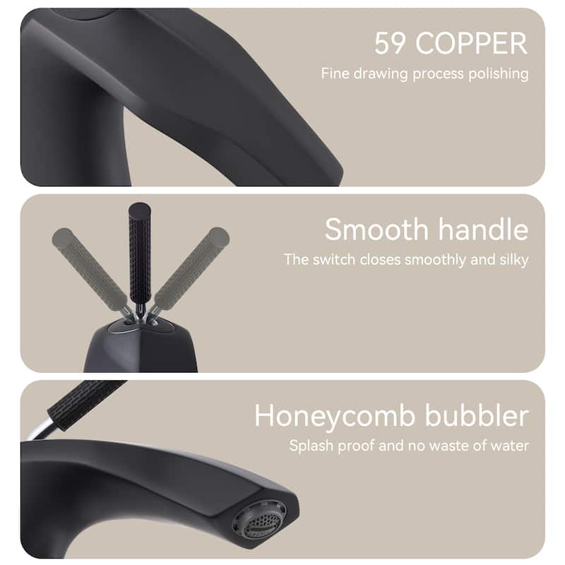 Single Handle Bathroom Vanity Sink Faucet with Ceramic Valve Cartridge and Aerator, Leak Proof, Anti Corrosion, Anti Fingerprint