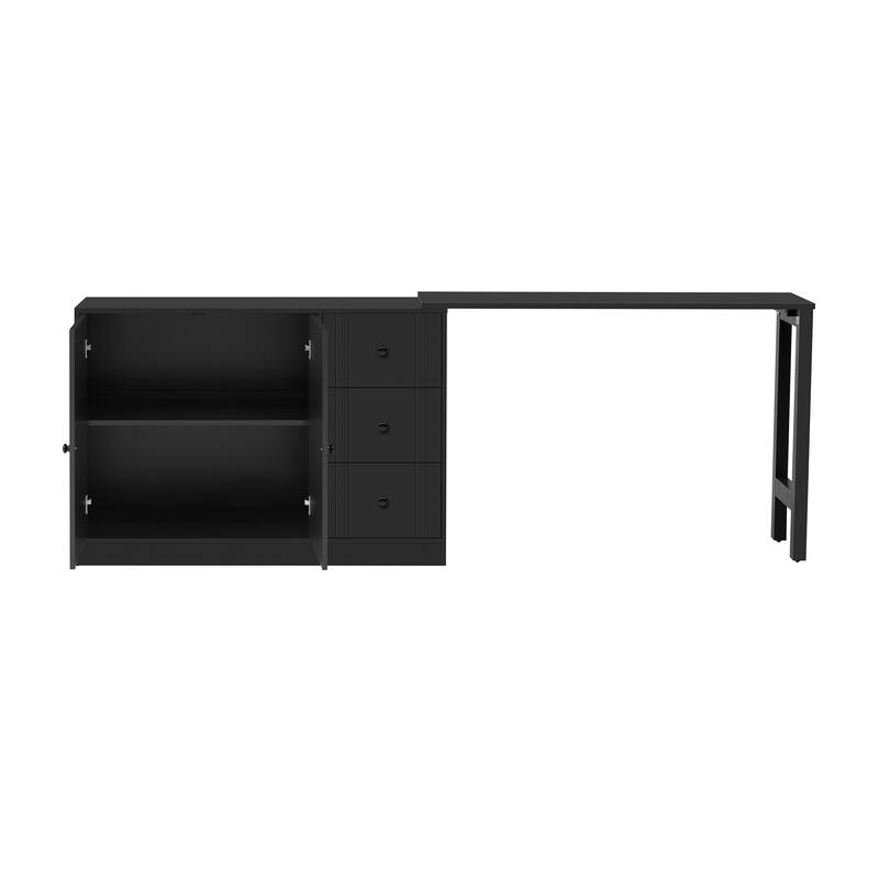 89.7" Wooden Sideboard with Extendable Table, 2 Doors & 3 Drawers Storage Cabinet for Living Room, Study, Kitchen