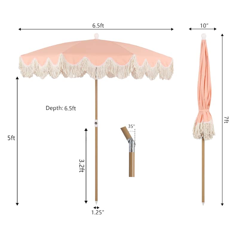 Mariner 6.5ft Classic Fringe Umbrella w/ Tilt & Bag