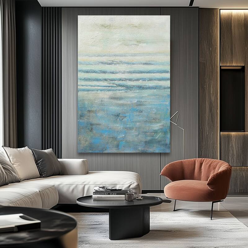 Blue Seabliss Hand Painted Abstract Vertical Canvas Wall Art 47"x31"