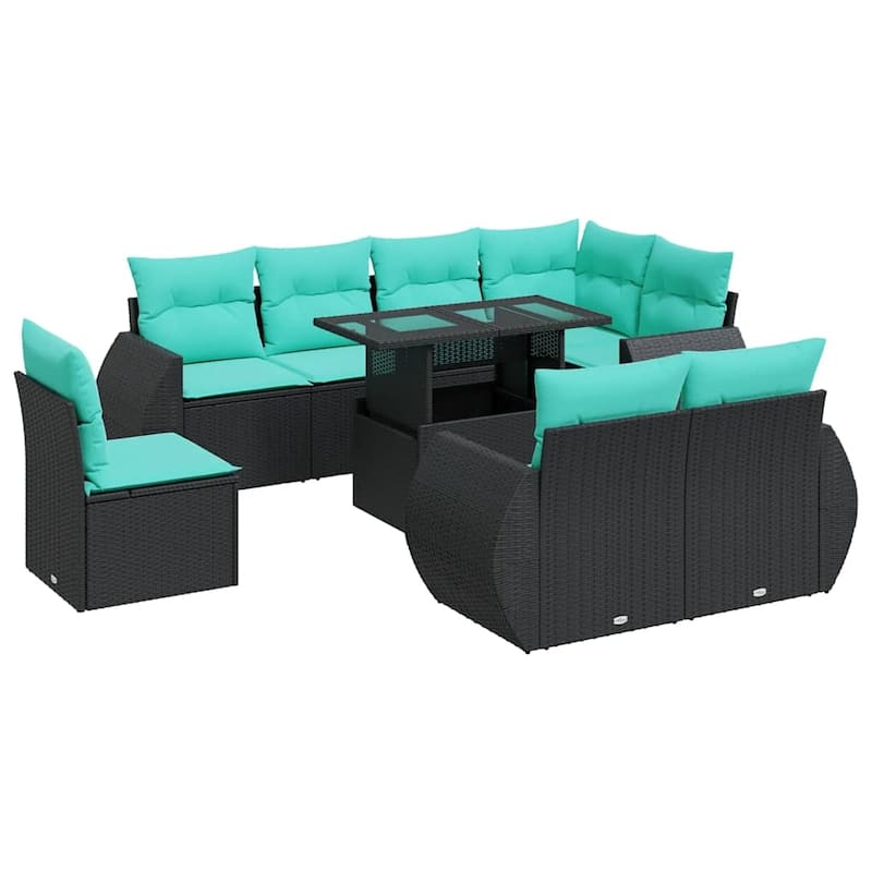 vidaXL Patio Sofa Set with Cushions and Table Outdoor 9 Piece Poly Rattan