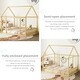 preview thumbnail 5 of 11, Natural Full Size Pine Wood Floor Wooden Bed with House Roof Frame and Safety Guardrails