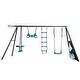 preview thumbnail 3 of 11, Four-Function Blackish Green Swingset with Metal and Plastic Safe Swing Seats for Outdoor Play - 150.79” L x 53.55” W x 70.97” H