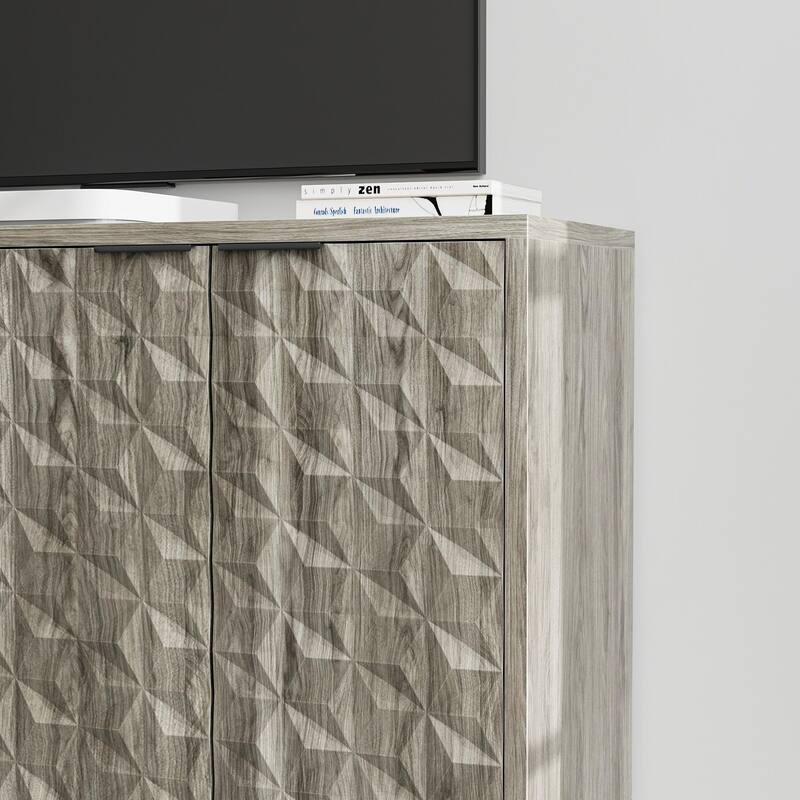 Modern Buffet Cabinet with 4 Diamond-shaped Relief Doors and Movable Laminates
