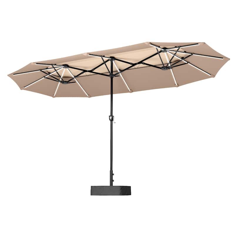 MAISON ARTS 13ft Double-Sided Outdoor Umbrella, 2-Tier Vented Market Umbrella with Colored Lights and Base