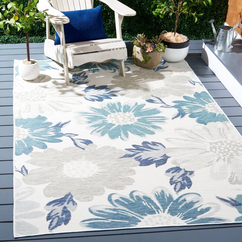 SAFAVIEH Sunrise Rosehilde Indoor/Outdoor Waterproof Rug - 5'3" x 7'7" - Ivory/Blue Grey