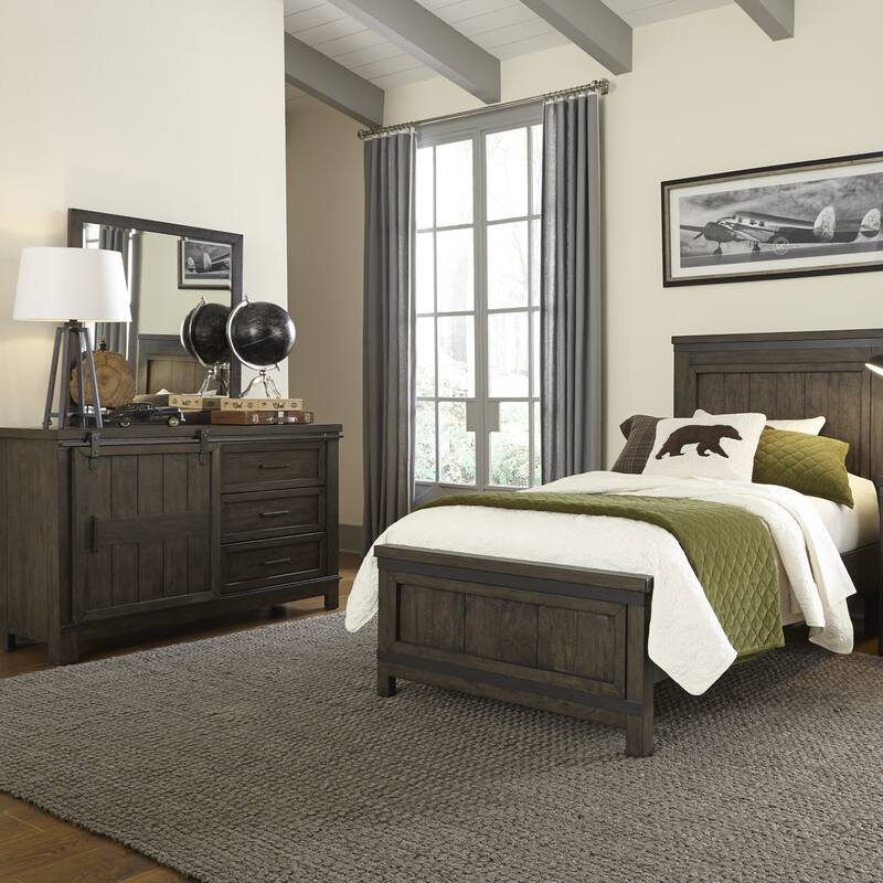 Liberty Furniture Thornwood Hills Youth Panel Bedroom Set with Bed, Dresser, Mirror - Full or Twin