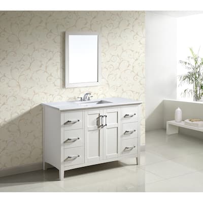 WYNDENHALL Salem 48 inch Contemporary Bath Vanity with Bombay White Engineered Quartz Marble Top