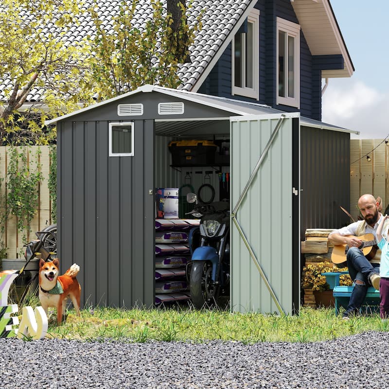 6x8 Foot Lockable Steel Storage Shed for Outdoor Use – Compact Metal Utility Shelter for Garden, Backyard, Patio. - 6x8FT - Dark Gray