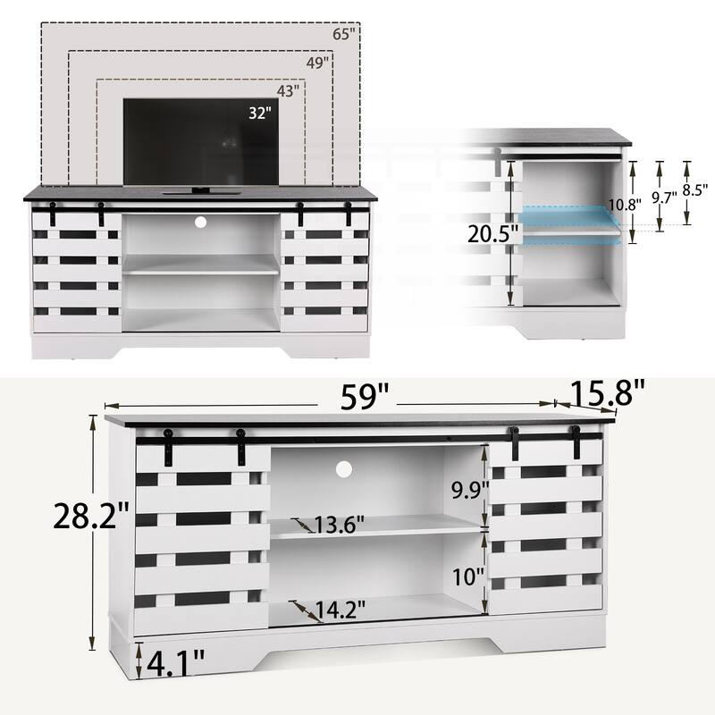 59" Farmhouse TV Stand with Adjustable Shelf for TVs Up to 65"