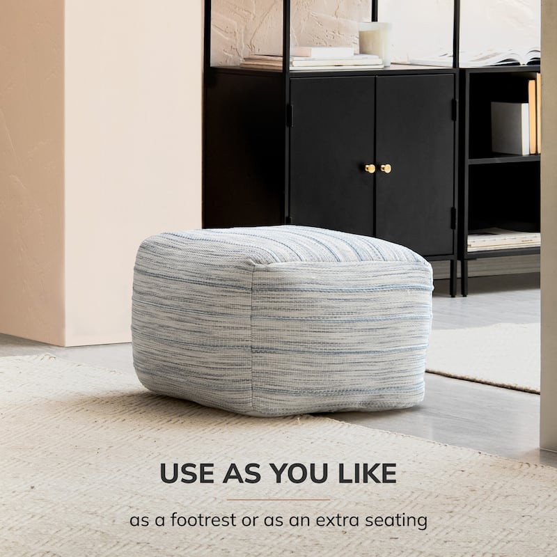 Jani Joya 22 x 22 x 16 Square Gray Pouf Ottoman - Handmade Footrest for Living Room, Bedroom