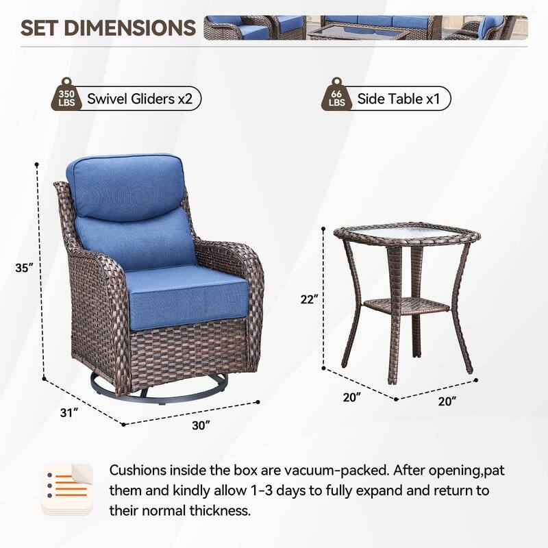 Outdoor Swivel Wicker Patio Chairs Set with Side Table