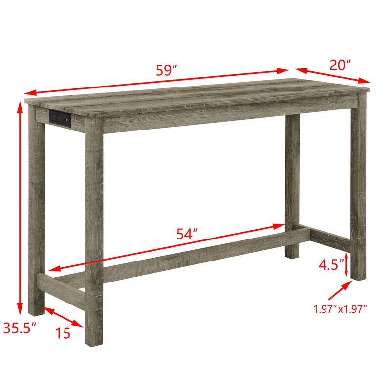 4-Piece Bar Table Set Sofa Side Table Set with Charging Station, Coffee Table Set with Upholstered Seat