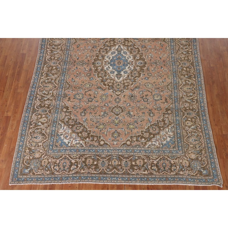Traditional Kashan Persian Vintage Area Rug Hand-Knotted Wool Carpet - 7'7"x 11'0"