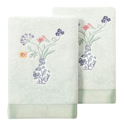 Authentic Hotel and Spa 100% Turkish Cotton Stella 2PC Embellished Hand Towel Set