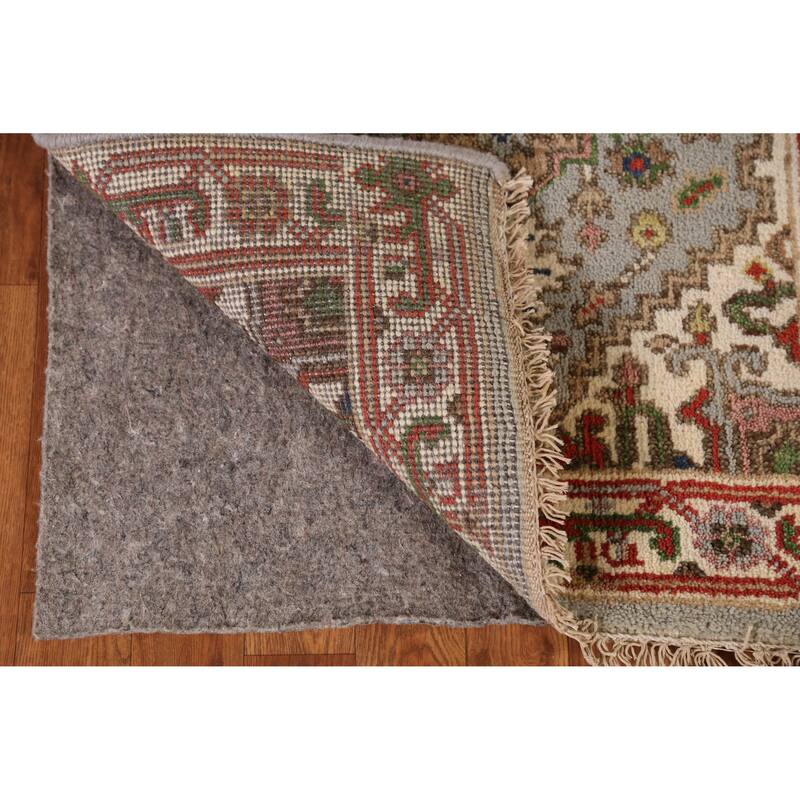 Gray Geometric Heriz Serapi Indian Runner Rug Handmade Wool Carpet - 2'5" x 8'0"