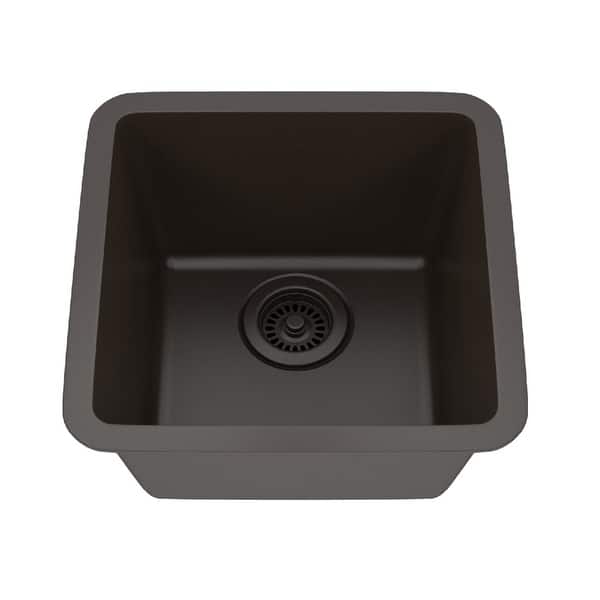 slide 2 of 7, 15 Inch Lexicon Platinum Quartz Composite Drop-in Undermount Single Bowl Galaxy Mocha Kitchen Sink LP-1515-M-SO - 15x15