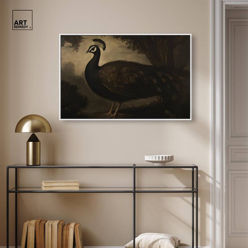 Peacock in Monotone Canvas by Art Remedy