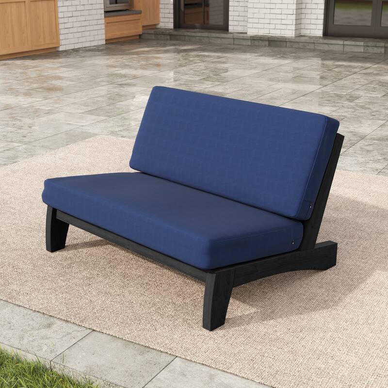 Beach-Style Outdoor Acacia Club Chair Set Loveseate with Plush All-Weather Cushions