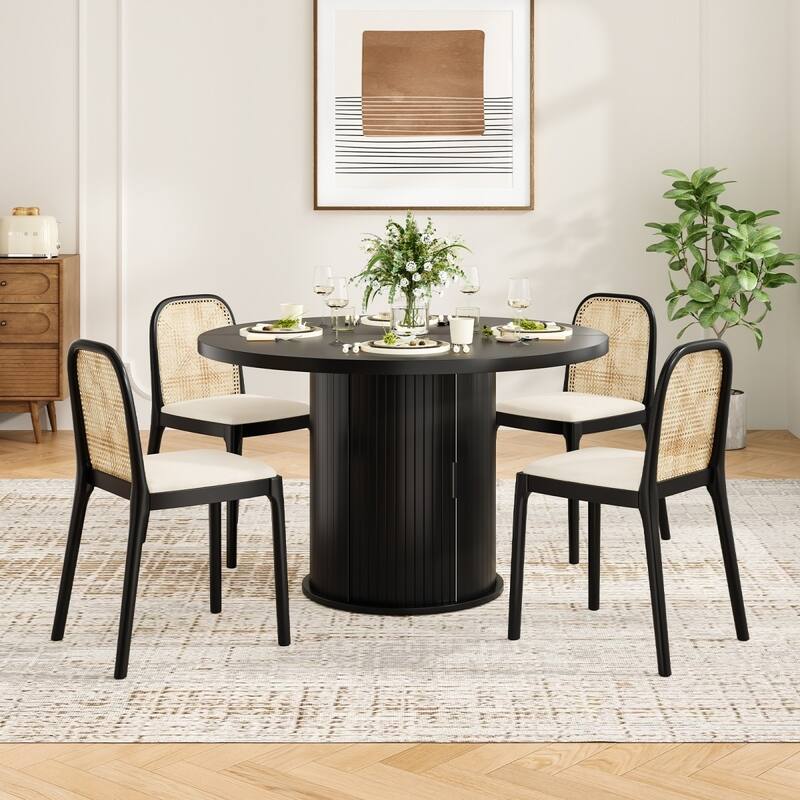43" Modern Round Dining Table with Sturdy Metal Base and Storage