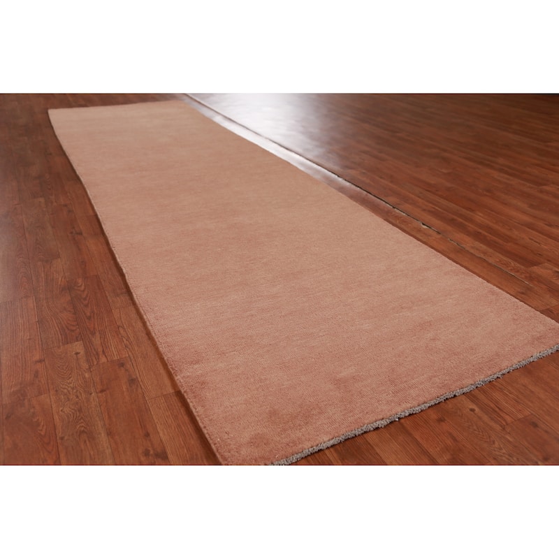 Hand Knotted Oriental 100% Wool Carpet Modern Solid Oranges & Rust Gabbeh Runner Rug - 10' 3'' X 3' 0''