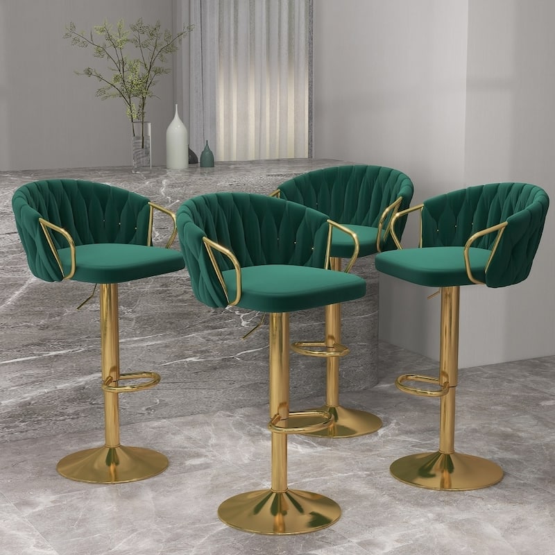 Modern Swivel Counter Height Bar Stools Adjustable Counter Stool With Backs - Set of 4 - Dark Green