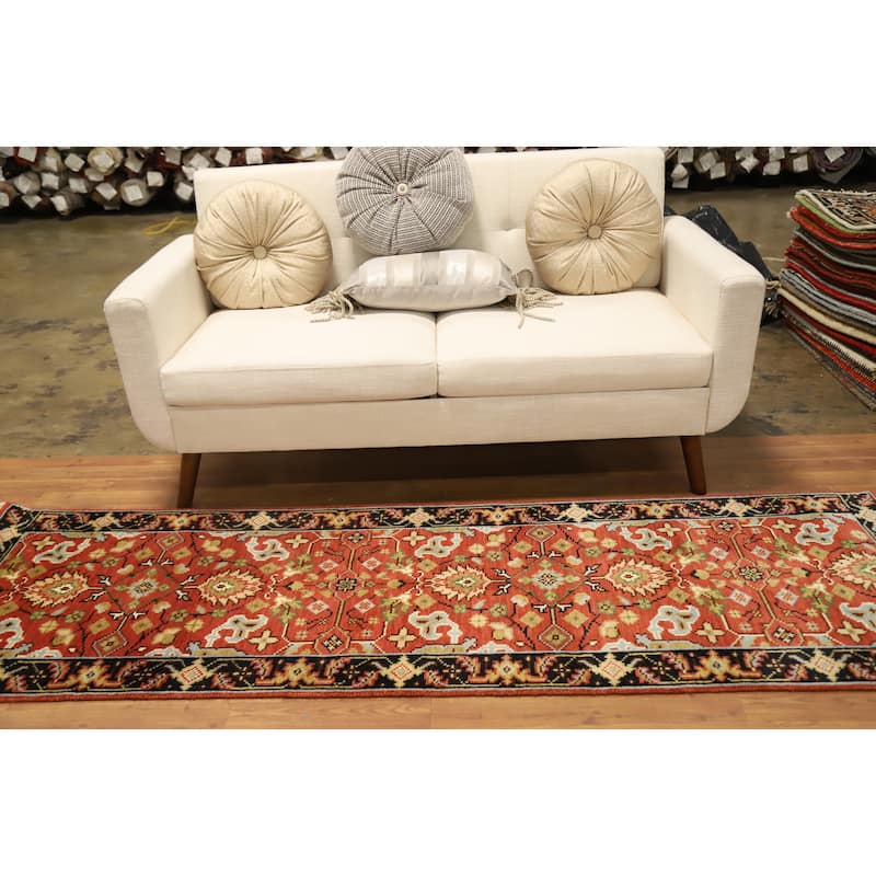 Hand Knotted Oriental 100% Wool Carpet Transitional All-Over Oranges & Rust Oushak Runner Rug - 7' 10'' X 2' 7''