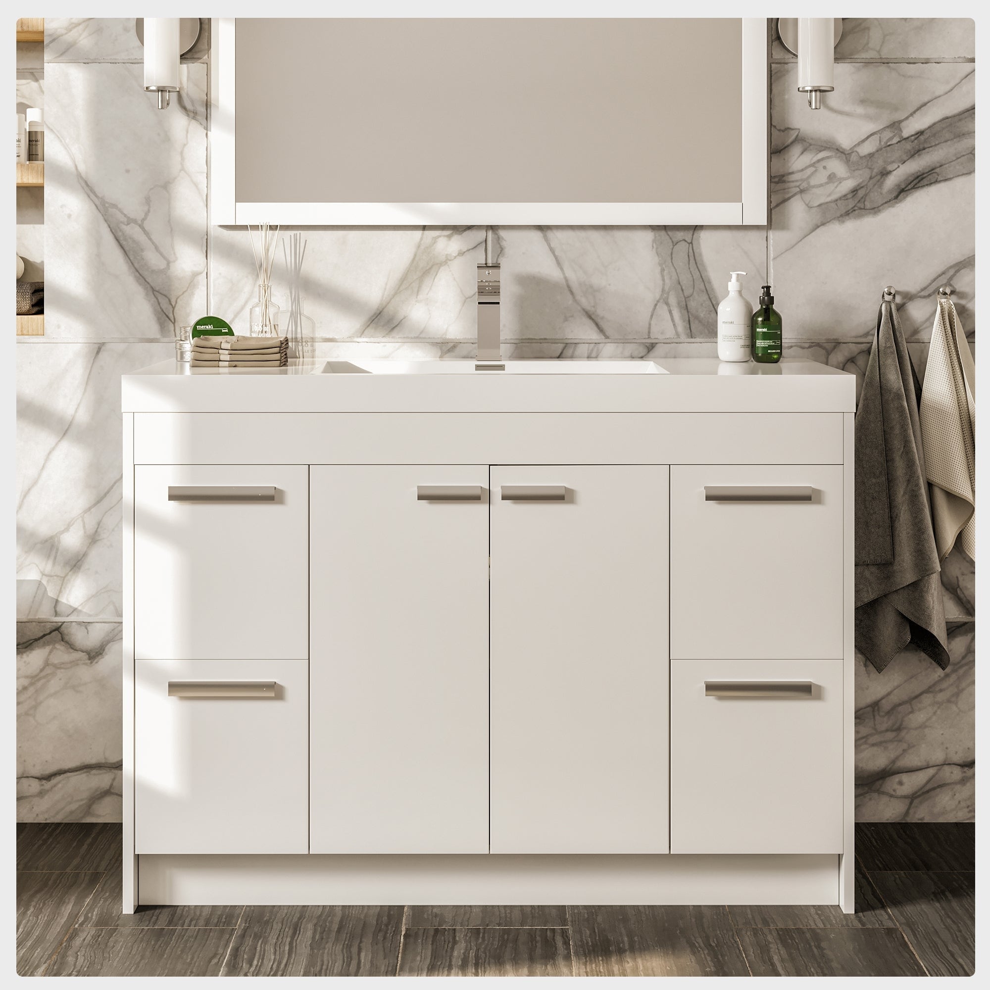 Modern Bathroom Vanity Cabinet With Acrylic Sink, 3 Drawers & 2 Doors