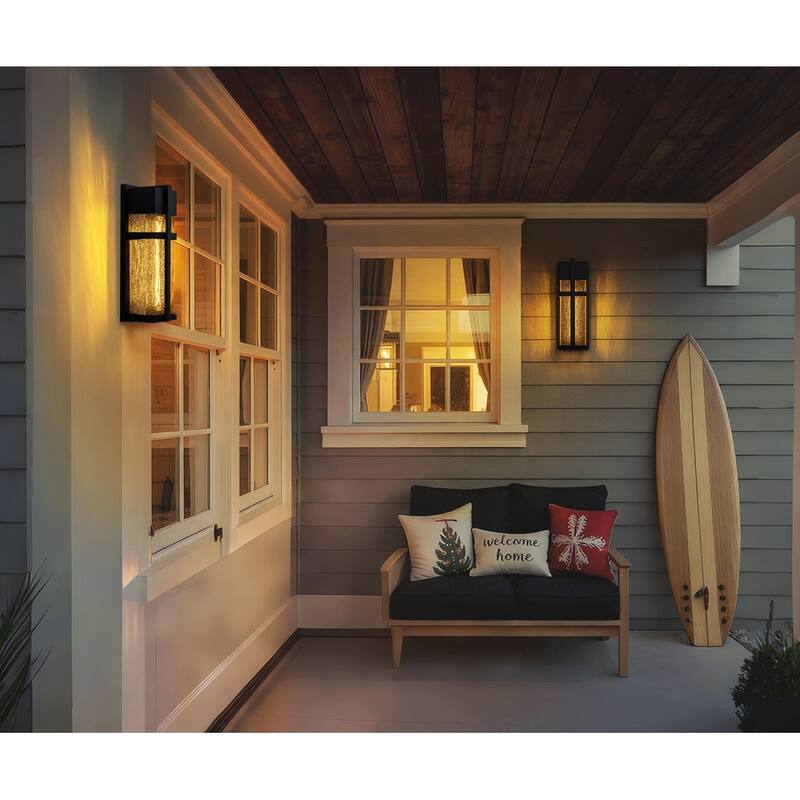 Modern Outdoor Wall Sconce with Seeded Glass - Black
