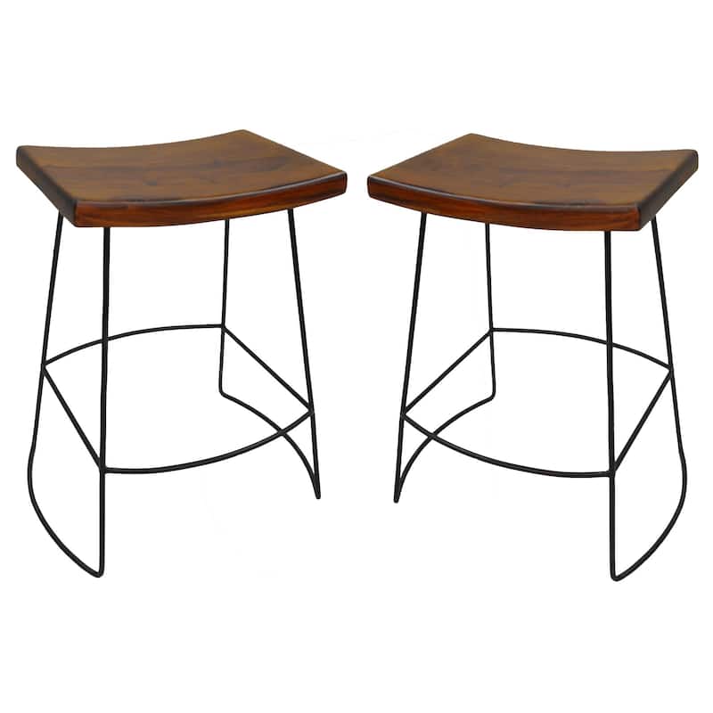 Set of 2 Chestnut Brown and Black Saddle Seat Counter Stools 25"