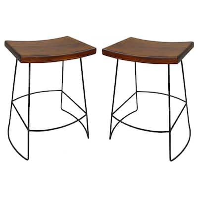 Set of 2 Chestnut Brown and Black Saddle Seat Counter Stools 25"