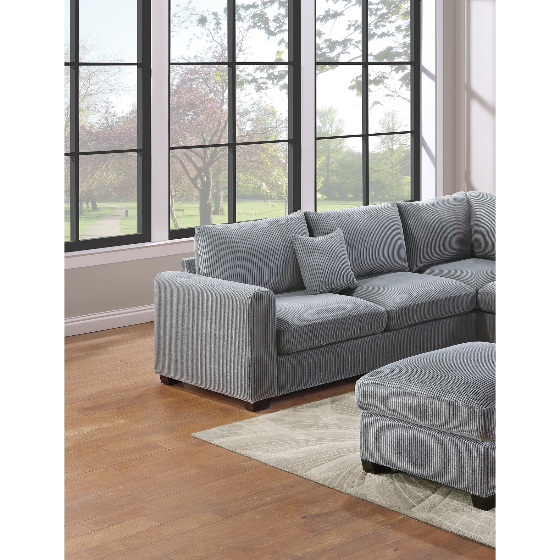 L-Sectional Sofa Corduroy Fog Color LAF And RAF Loveseats Corner Wedge Ottoman 4pcs Sectional Set Couch Living Room Furniture