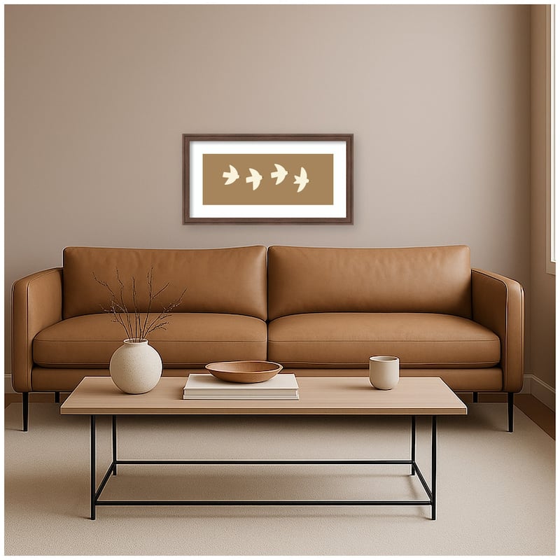 Kate and Laurel Minimalist Birds Panel 2 Brown by Laura Moss Framed Wall Art Print