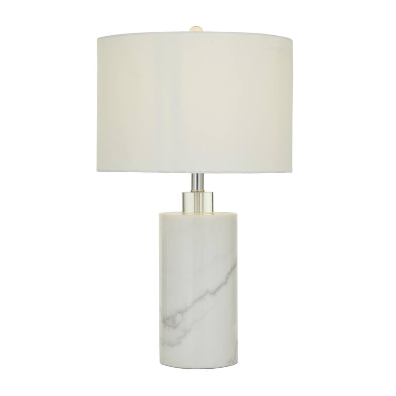 Marble Thick Stand Room Table Lamp with Drum Shade - White - Roche River Decor - White