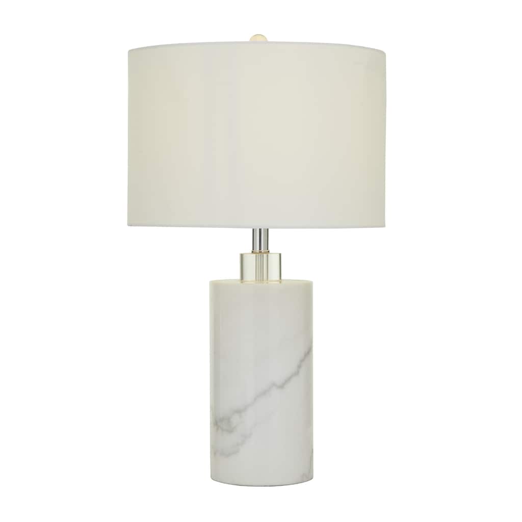 Marble Thick Stand Room Table Lamp with Drum Shade - White - Roche River Decor