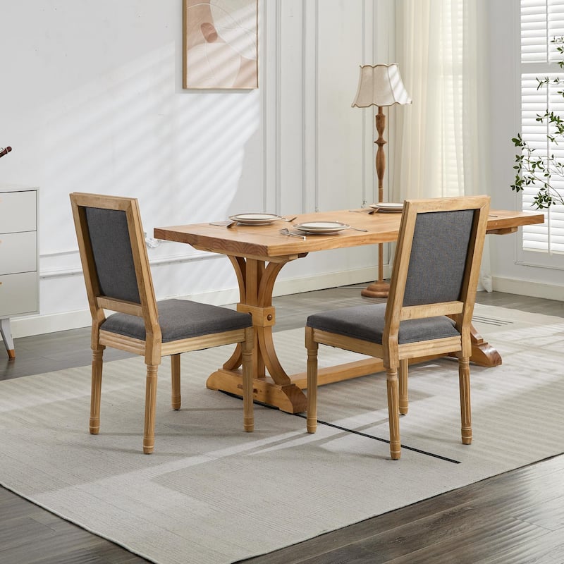 French Decor Chairs Set of 2, Louis Dining Chairs with Square Backrest and Exquisitely Carved Solid Wood Frame