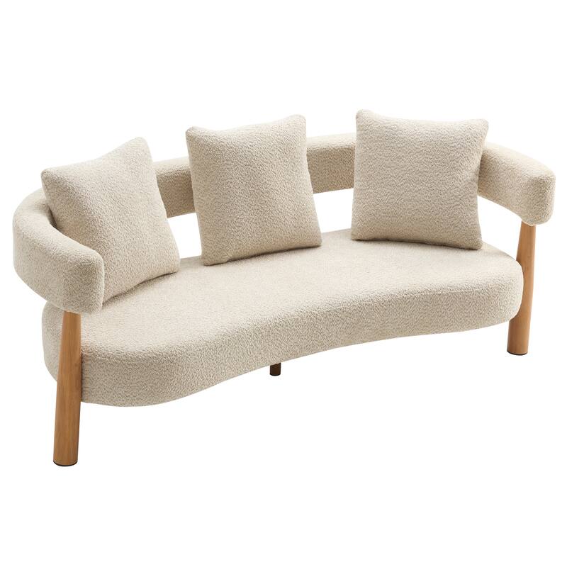 Luxe Modern Upholstered Curved 3-Seater Sofa with Wooden and Metal Legs