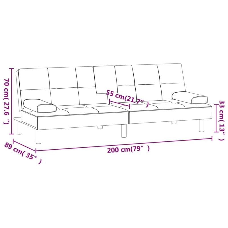 vidaXL Sofa Bed Foldable Sleeper Sofa Couch Bed with Cup Holders Faux Leather - 78.7" x 35" x 27.6"