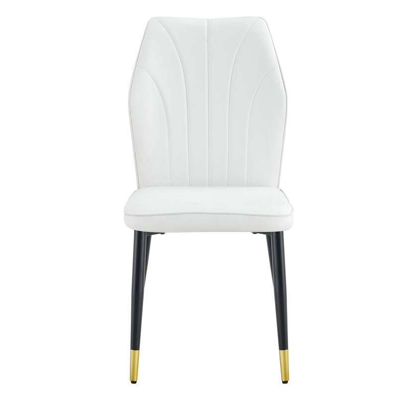 Roomfitters PU Dining Chairs with Patterned Back and Black Metal Legs, Set of 4 for Kitchen or Living Room