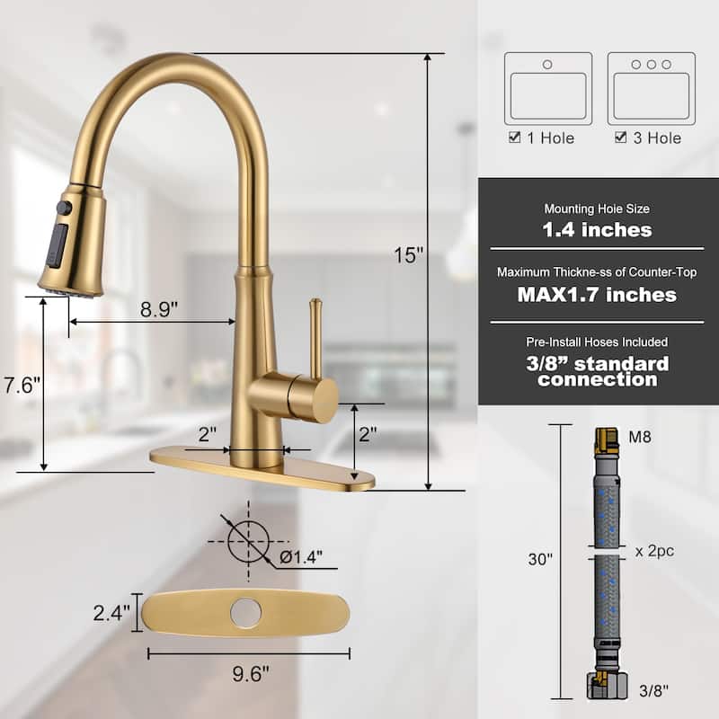 WOWOW Single-Handle Pull-Down Sprayer Kitchen Faucet Stainless Steel