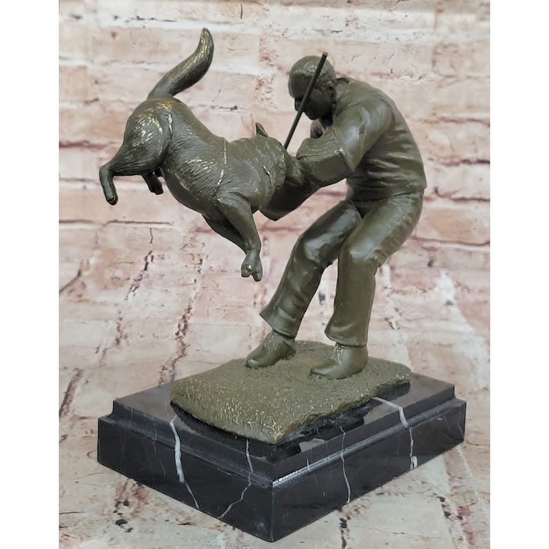 Dog Trainer With Police Dog Bronze Sculpture - Dynamic Canine Training Art