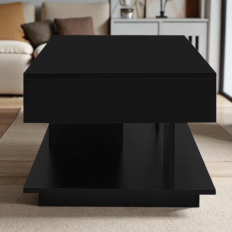 41.3"-76.7" Extendable Coffee Table with Hidden Storage, High Gloss Finish, Multiple Compartments & 16-Color LED Lights