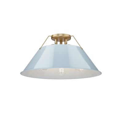 Orwell 3-Light Flush Mount in Brushed Champagne Bronze with Dusky Blue - Gold