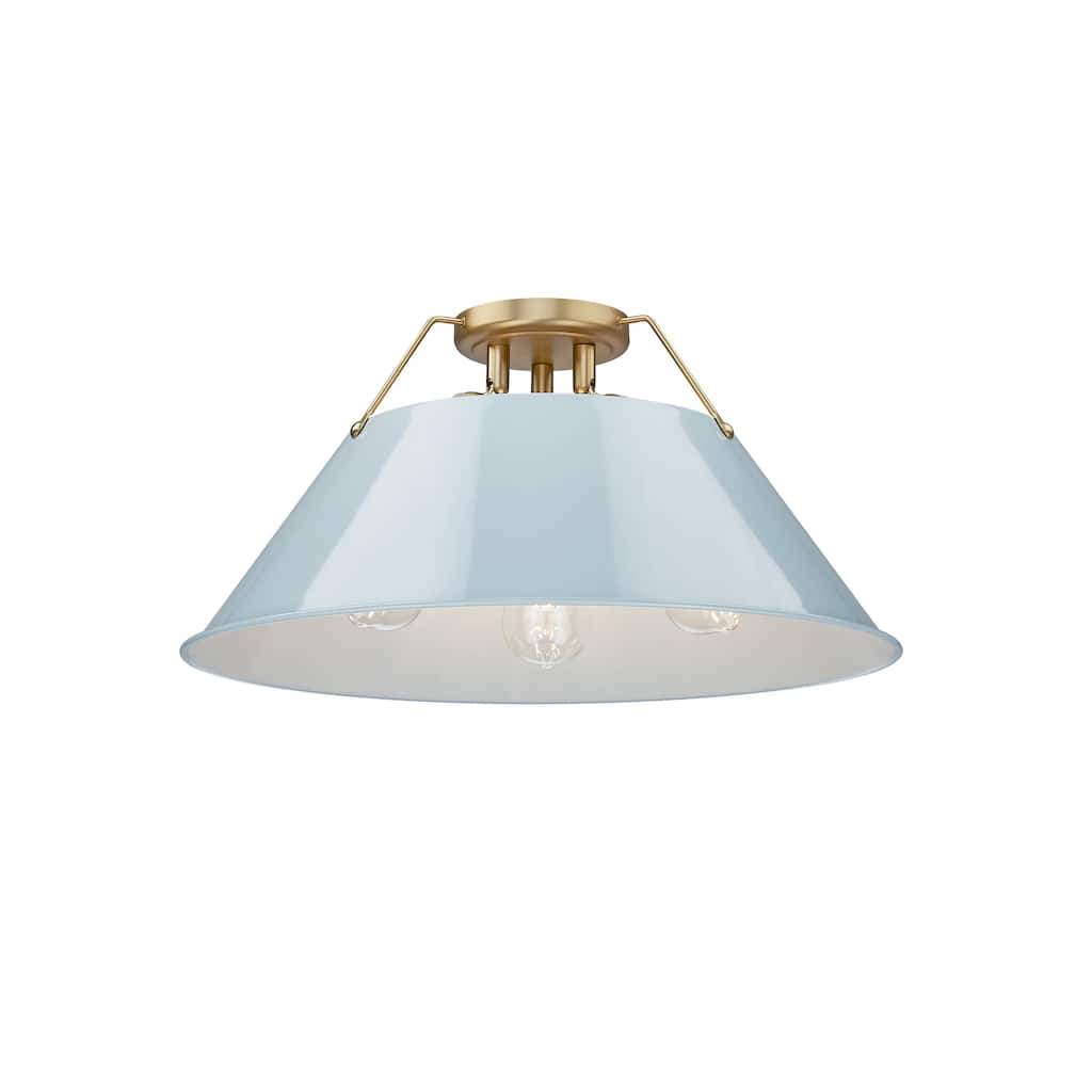 Orwell 3-Light Flush Mount in Brushed Champagne Bronze with Dusky Blue - Gold